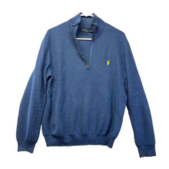 Polo by Ralph Lauren Other - Polo Ralph Lauren Quarter Zip Sweater Mens Size M Blue Pima Cotton Waffle Knit
